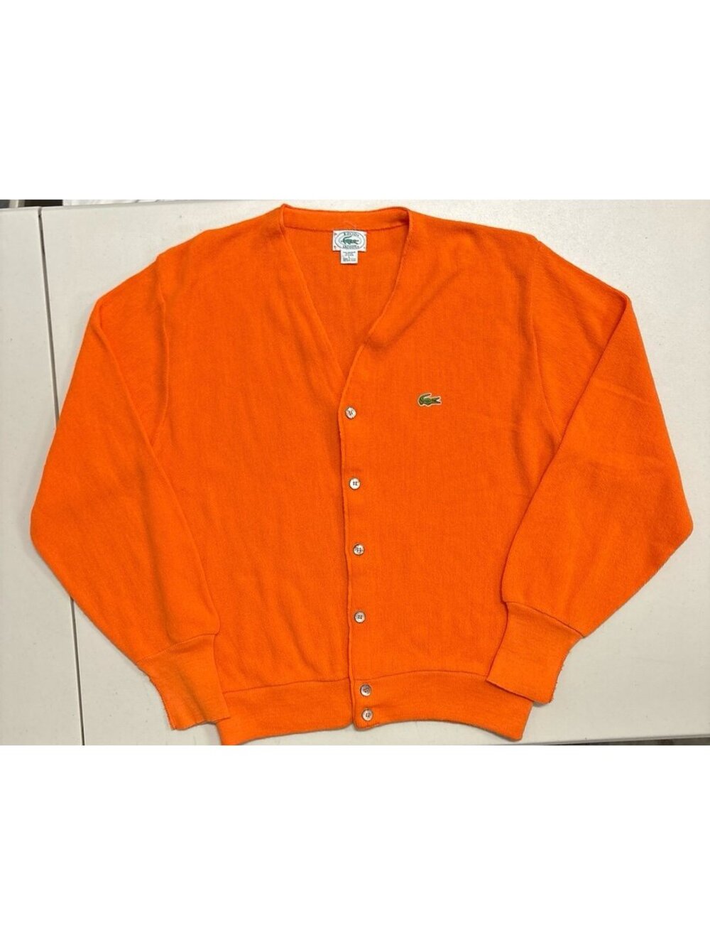 Vintage Izod Lacoste Orange Cardigan Sweater Orlon Acrylic USA Made Size L 80s
